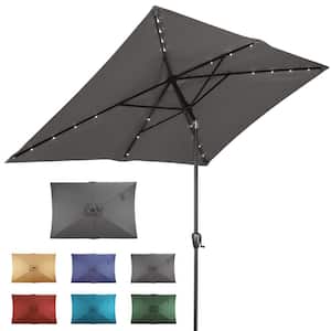 6.6 ft. x 9.8 ft. Rectangular Steel Solar Market Umbrella in Grey