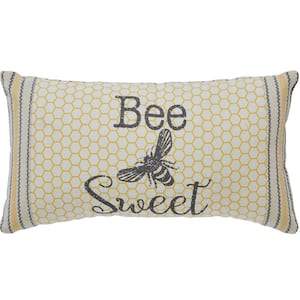 Buzzy Bees Yellow Antique White Grey Bee Sweet 7 in. x 13 in. Throw Pillow