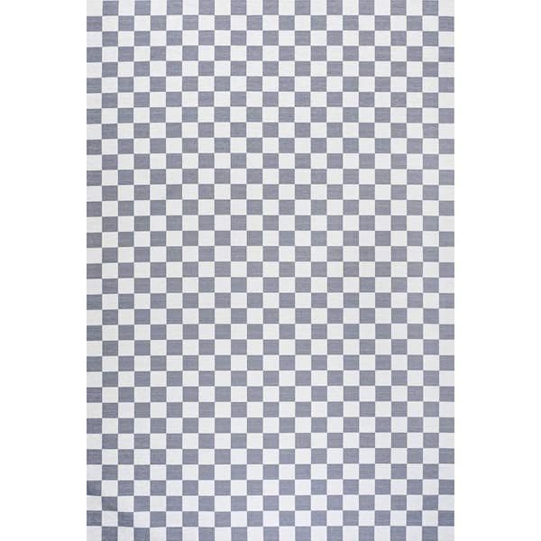 Ainsley Modern Cottage Checkerboard Washable Purple Gray/White 9 ft. x 12 ft. Area Rug