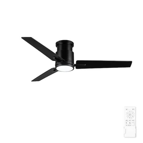52 in. Black Low Profile Modern Ceiling Fan with Light, Remote Control, DC Motor, Reversible 3 Blades, ETL Listed