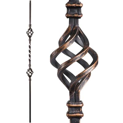 Twist and Basket 44 in. x 0.5 in. Oil Rubbed Bronze Double Basket Hollow Wrought Iron Baluster
