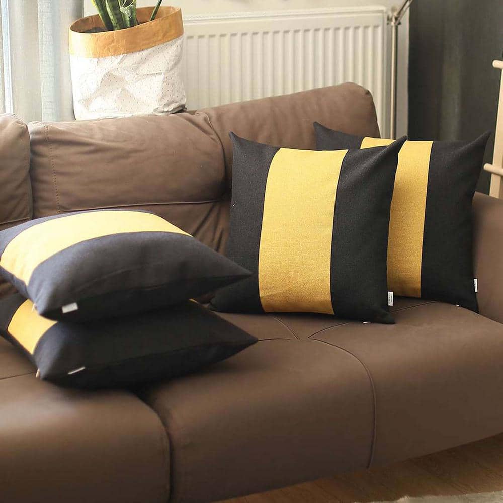 Black and Yellow Boho-Chic Polyester 18" Euro Pillow Cover Set