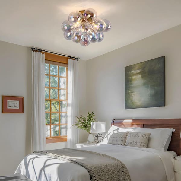 TinHon 17.7 in. 3-Light Gold Flush Mount Ceiling Light with