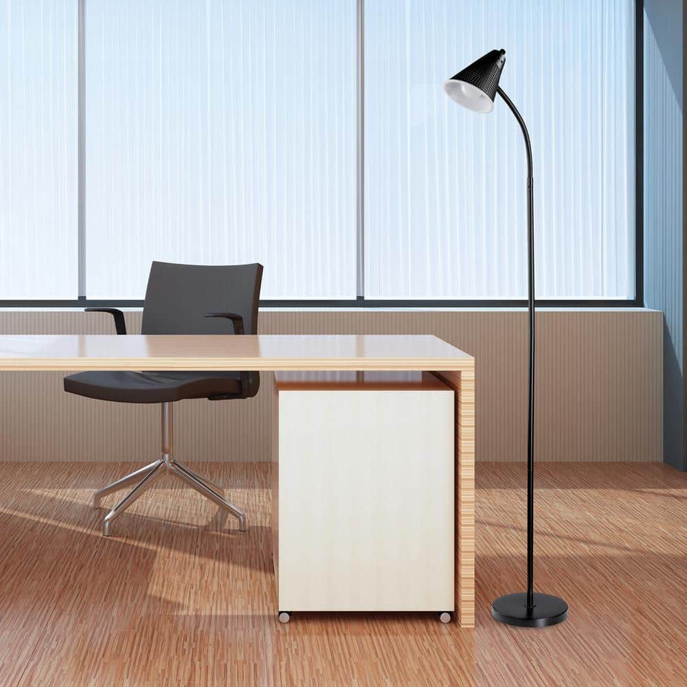 Sleek Arc 59" Matte Black LED Floor Lamp with Adjustable Gooseneck