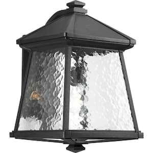 Mac Collection 1-Light Textured Black Water Patterned Glass Craftsman Outdoor Large Wall Lantern Light