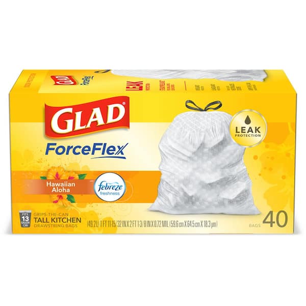Glad 13 Gal. Tall Kitchen Drawstring Febreze Hawaiian Aloha Odor Shield Trash Bags (40-Count)