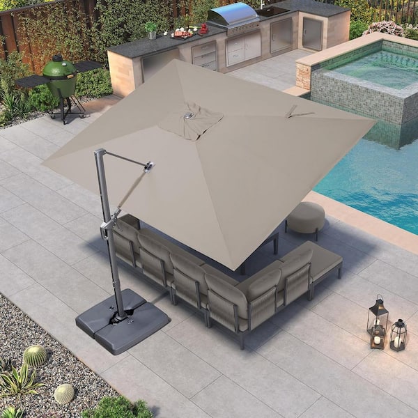 PURPLE LEAF 9 ft. x 11.5 ft. Outdoor Patio Cantilever Umbrella Aluminum Offset 360° Rotation Umbrella in Taupe