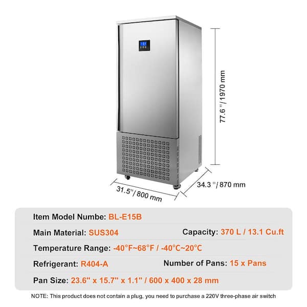 SKYSHALO Commercial Blast Freezer, 370 L / 13.1 cu. ft. Blast