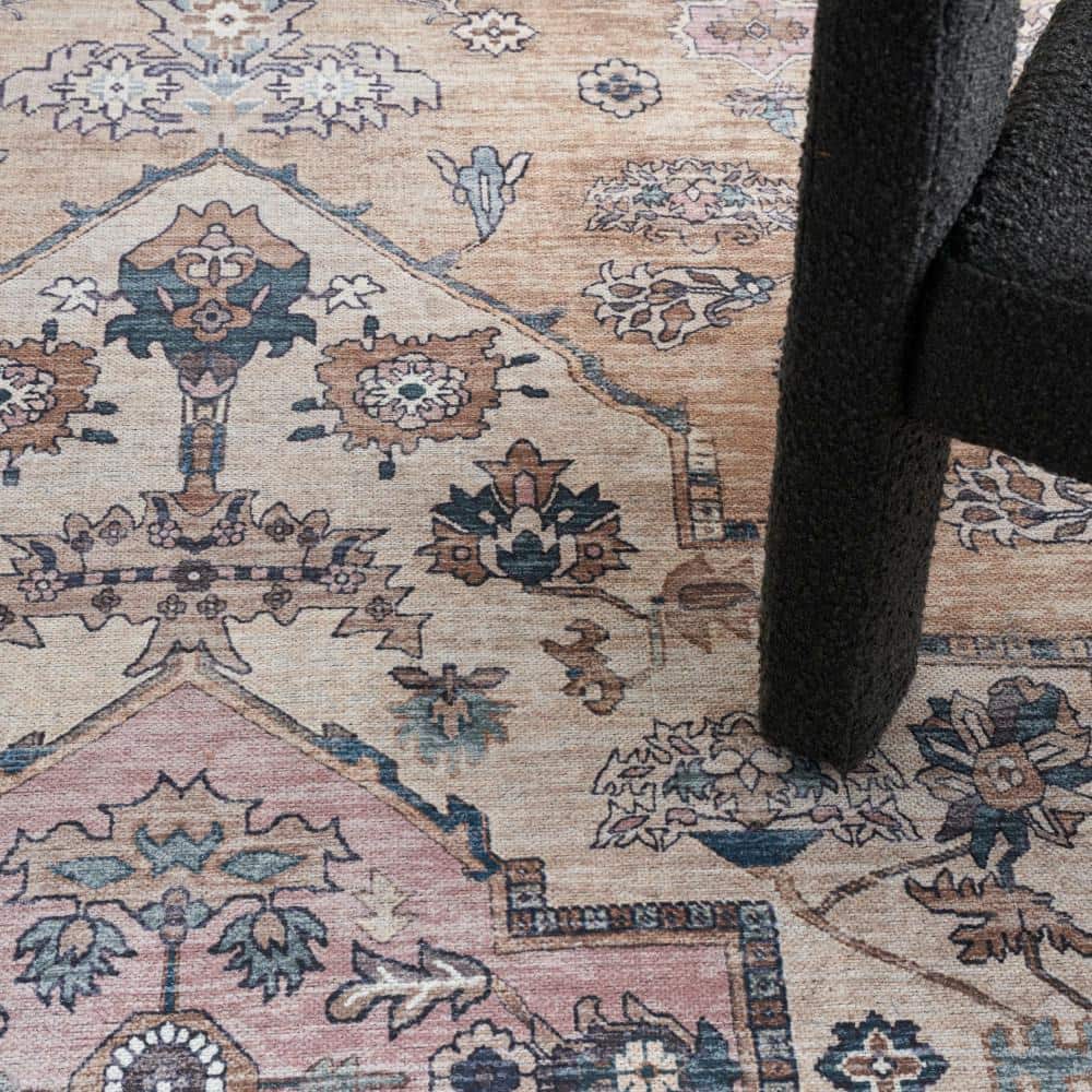Brilliance 4' x 6' Beige Multicolor Washable Synthetic Rug