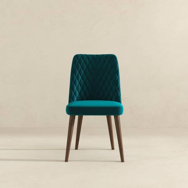 Ellen Mid-Century Modern Teal Velvet Dining Chair (Set of 2)