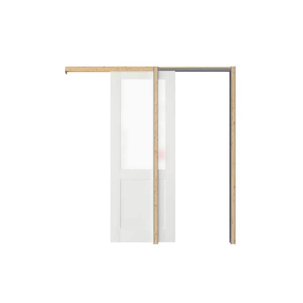 ARK DESIGN 72 in. x 80 in. 1/2-Lite Glass White Primed MDF Pocket Sliding Door with Pocket Door Frame and Hardware Kit