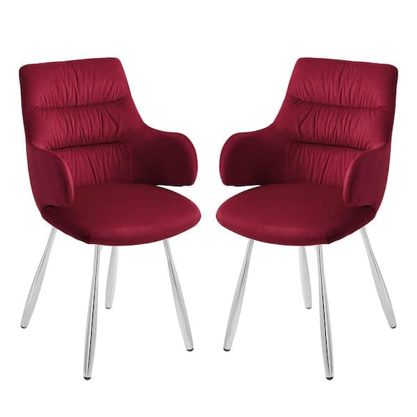 Art Leon HUG Red Fabric Arm Chairs with Metal Legs, Set of 2