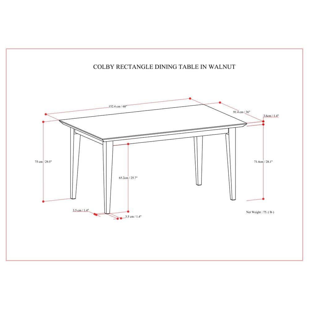 Colby Walnut Solid Wood Rectangular Dining Table for Six