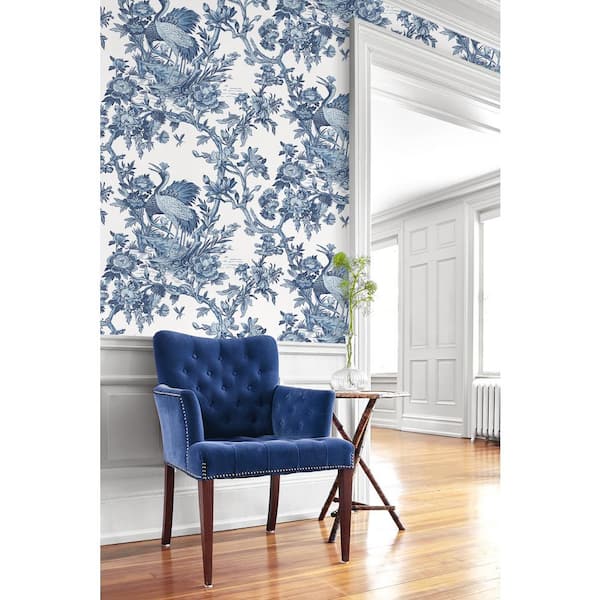 60.75 sq. ft. Tedlar Crane Toile High Performance Vinyl Unpasted Wallpaper Roll