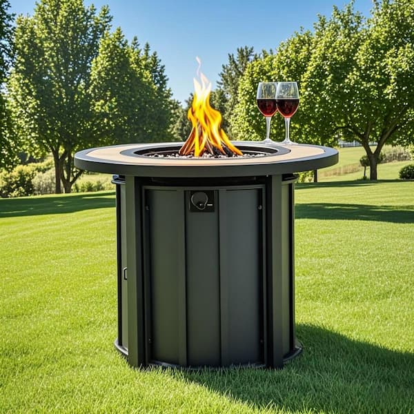 30 in. 50000 BTU Black Round Steel Propane Outdoor Fire Pit Table with Mosaic Ceramic Tabletop