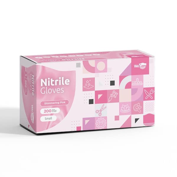Small Nitrile Latex Free and Powder Free Disposable Gloves in Shimmering Pink (200-Count)