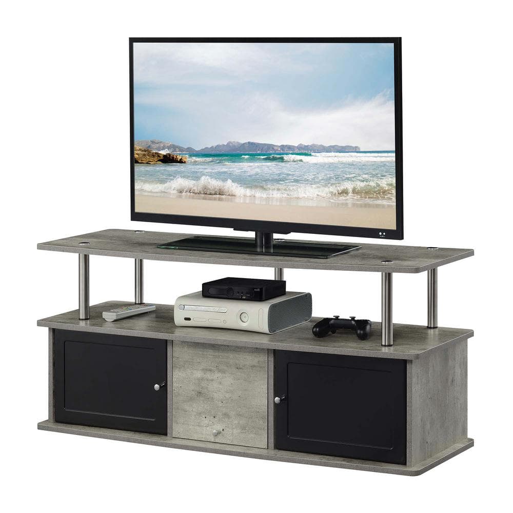 Modern Faux Birch 48" TV Stand with Gray Cabinet Storage