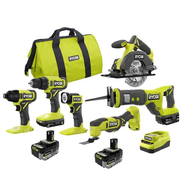 ONE+18V Cordless 6-Tool Combo Kit with Batteries, Charger & (2) ONE+ HP 18V HIGH PERFORMANCE 6.0 Ah Batteries