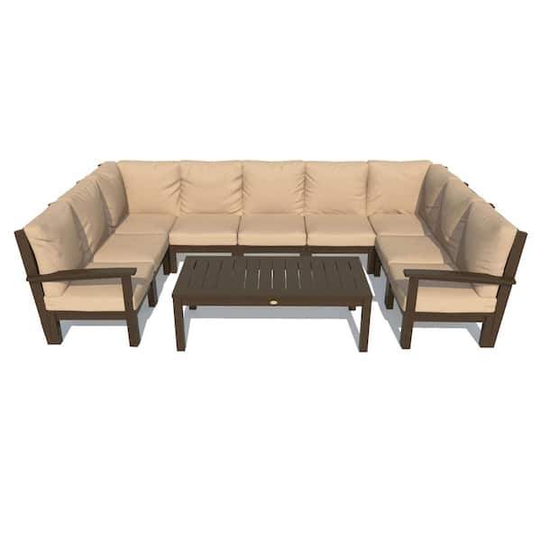 Highwood Bespoke Deep Seating 10-Piece Plastic Outdoor Sectional Set and Conversation Table with Cushions