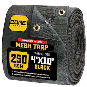 4 ft. X 10 ft.  Black 250 GSM 7.5 oz. Heavy Duty Mesh Tarp, UV Resistant