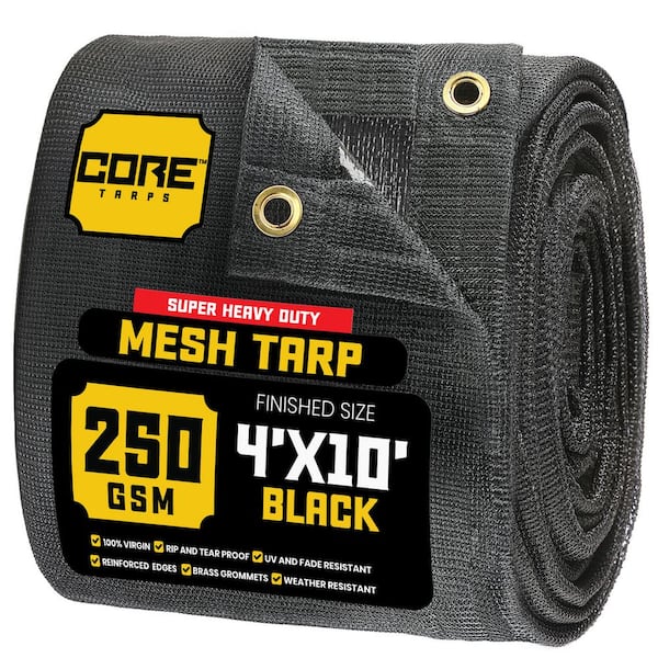 CORETARPS 4 ft. X 10 ft. Black 250 GSM 7.5 oz. Heavy Duty Mesh Tarp, UV ...