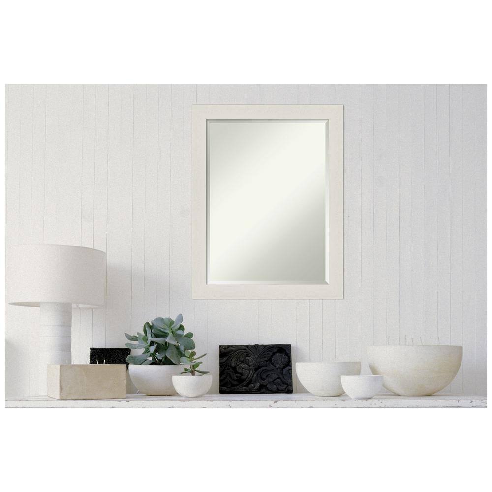 Rustic Plank White Narrow 27.5" x 21.5" Beveled Bathroom Vanity Mirror