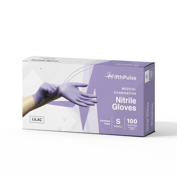 FifthPulse Small Nitrile Exam Latex Free and Powder Free Gloves in Lilac - (Box of 100)