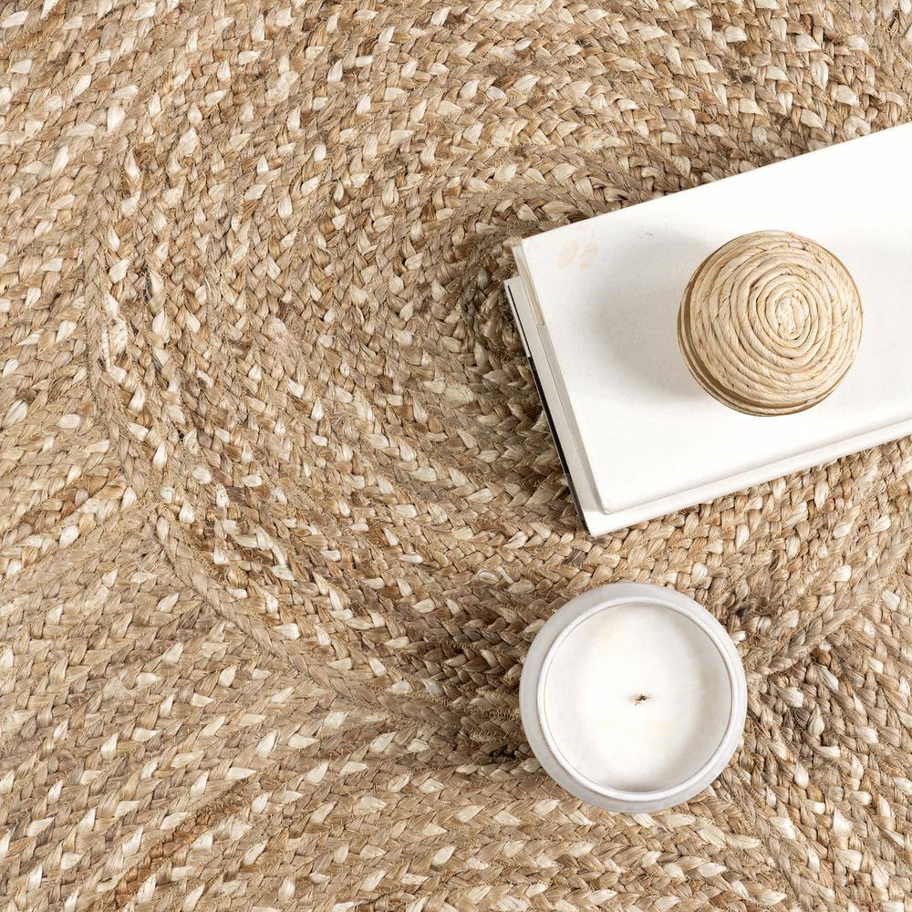 Hadassha Natural Braided Geometric Jute Area Rug, 5' x 8'
