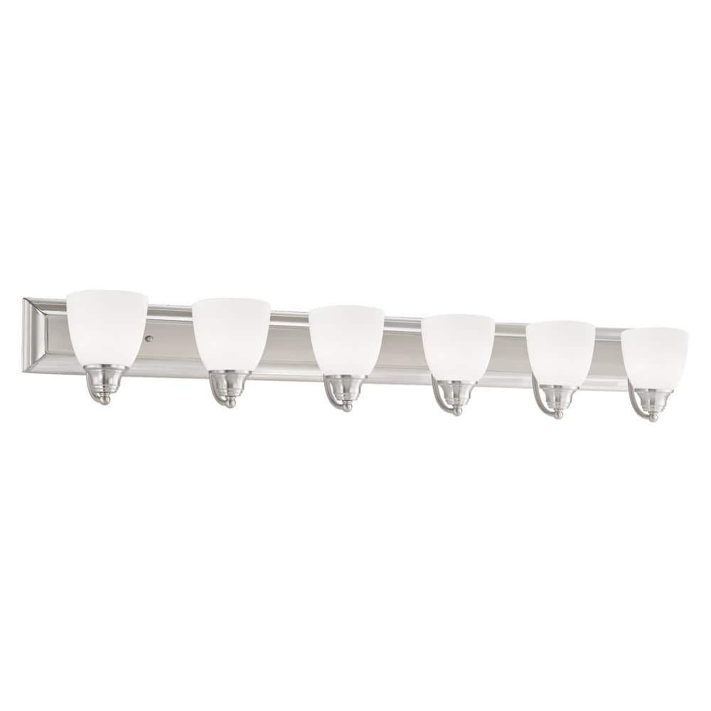 Fairbourne 48 in. 6-Light Brushed Nickel Vanity with Satin Opal White Glass
