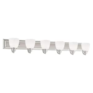 Fairbourne 48 in. 6-Light Brushed Nickel Vanity with Satin Opal White Glass