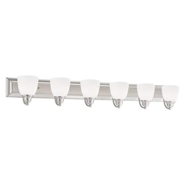 Livex Lighting Fairbourne 48 in. 6-Light Brushed Nickel Vanity with Satin Opal White Glass