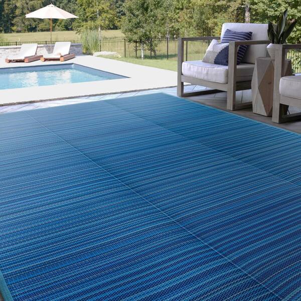 Luna Blue 8 ft. x 10 ft. Stripes Indoor/Outdoor Area Rug