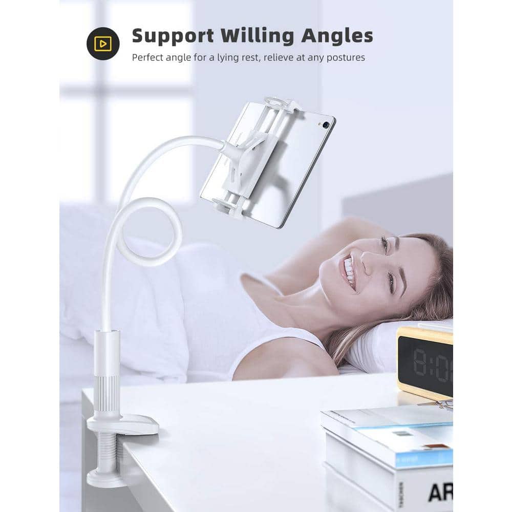 White Adjustable Clip-On Tablet Mount with Twist-Lock Grip