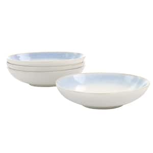 Blue Rim 4 Piece 20fl. oz. 8.25 Inch Round Stoneware Dinner Bowl Set in White