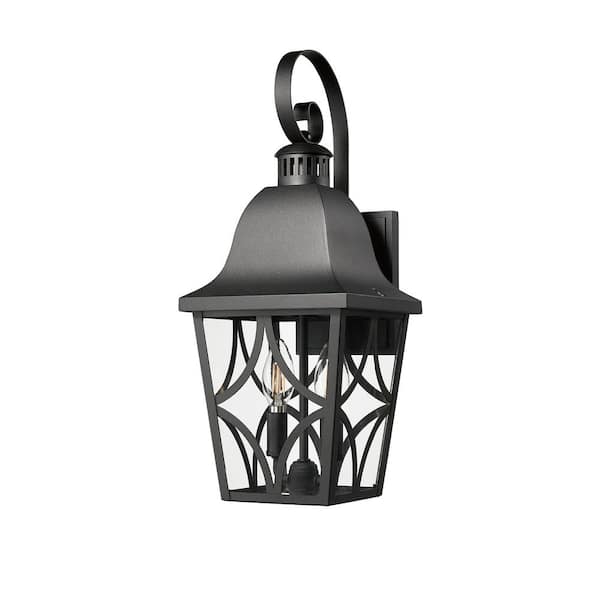 18 in. Black Outdoor Hardwired Wall Lantern Sconce with No Bulbs Included