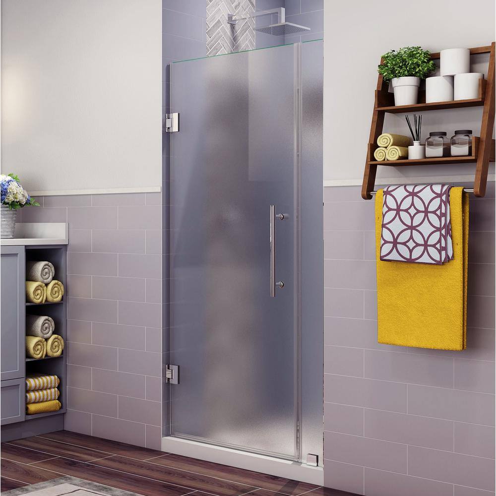 Belmore 72'' High Chrome Frameless Hinged Shower Door with Frosted Glass