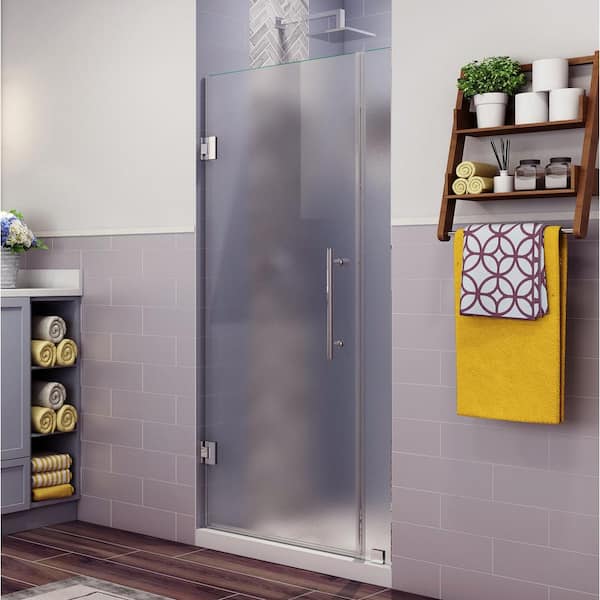 Aston Belmore 41.25 in. to 42.25 in. x 72 in. Frameless Hinged Shower Door with Frosted Glass in Chrome