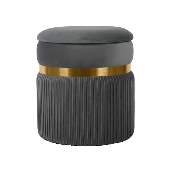 Modern Velvet Round Ottoman with Storage, Grey