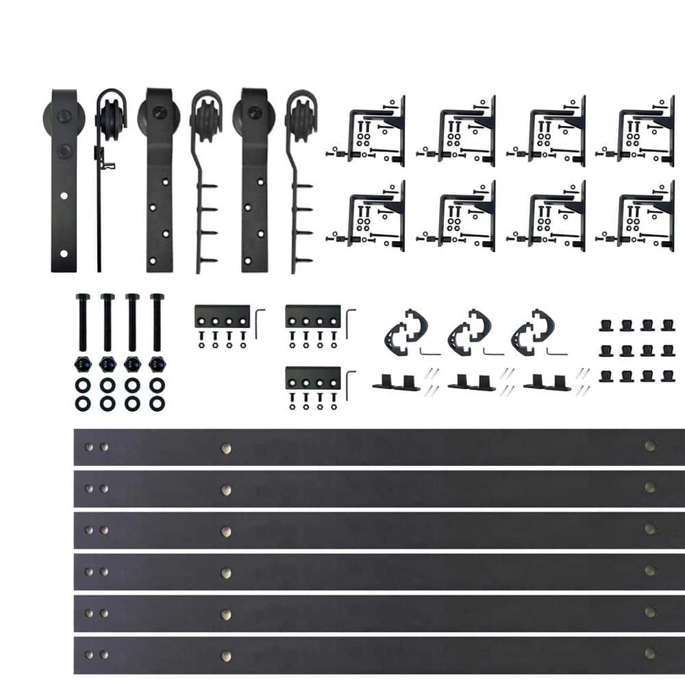 10 ft./120 in. Black Rustic Inverted Bent Triple Track Bypass Sliding Barn Door Track and Hardware Kit for Triple Doors price history on PriceWatchPro