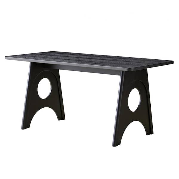 Lesly Modern Rectangular Black Ash Wood Tabletop Kitchen 55.12 in. Black Ash Wood Double Pedestal Dining Table (4 Seats)