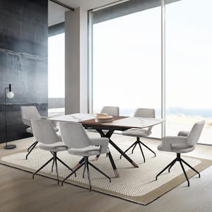 Alora Penny 7-Piece Rectangle Extendable Ceramic and Wood Top Grey Dining Set