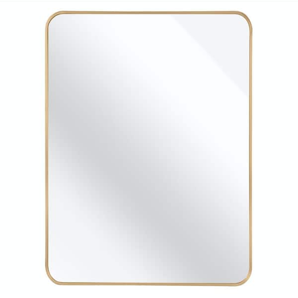 ANGELES HOME 30 in. W x 40 in. H Metal Rectangle Framed Wall Bathroom Vanity Mirror in Gold