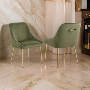 Olive Green and Brass Velvet Side Chair with Foam Padded Seating (Set of 2)