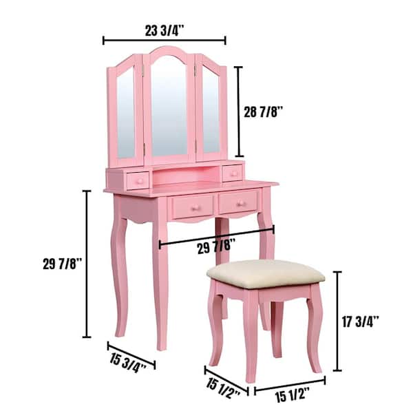 William's Home Furnishing Janelle Pink Vanity with 1-Padded Stool and 1-Storage Drawers