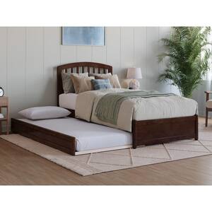 Lucia Walnut Brown Solid Wood Frame Twin XL Platform Bed with Panel Footboard and Twin XL Trundle