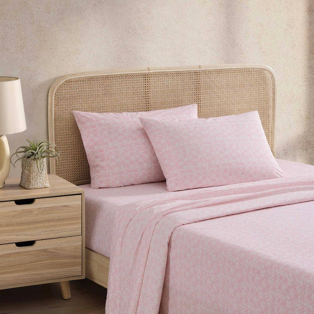 King Pink Cotton Percale Printed Sheet Set