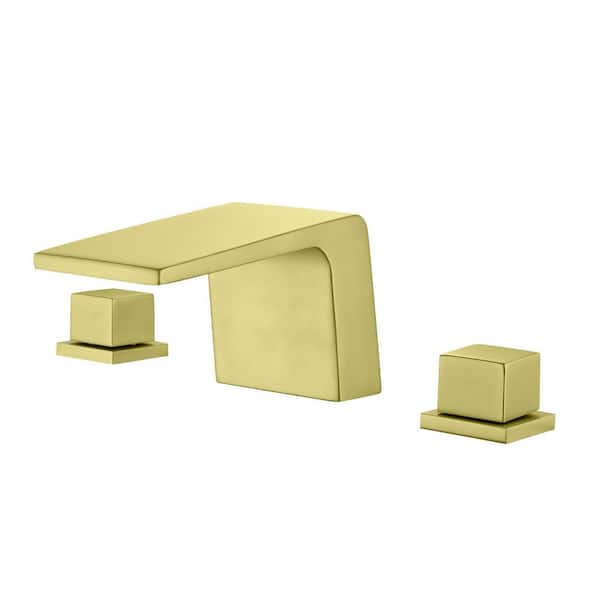 WELLFOR 8 in. Widespread Double Handles Waterfall Spout Bathroom Faucet with Supply Line in Brushed Gold