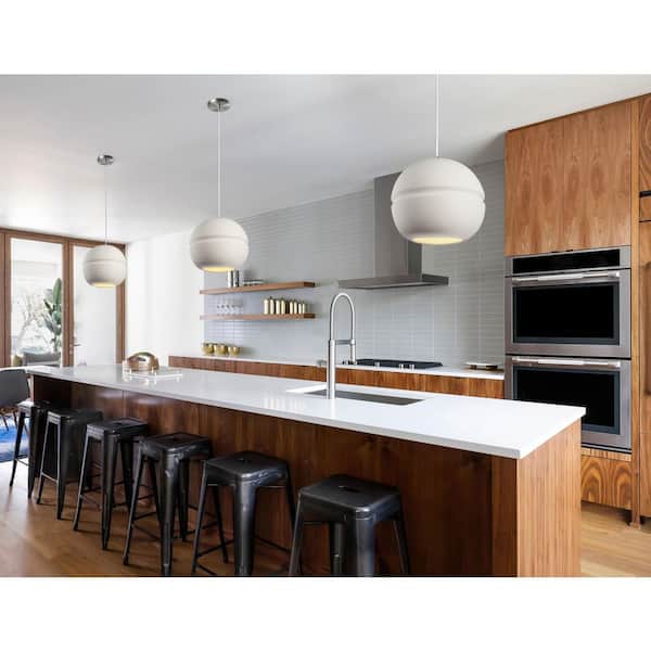 Radiance 40-Watt 1-Light Brushed Nickel Metal Pendant Light with Bisque Ceramic Shade