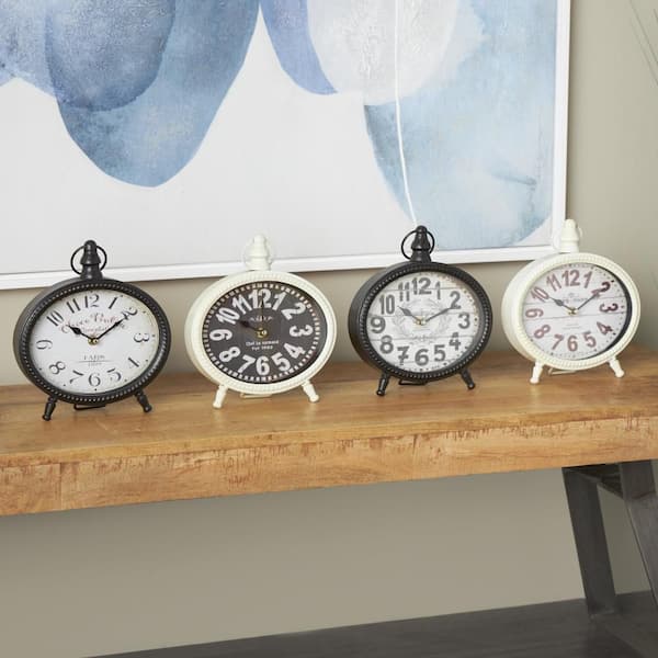 Litton Lane Black Metal Ring Top Analog Clock (Set of 4)