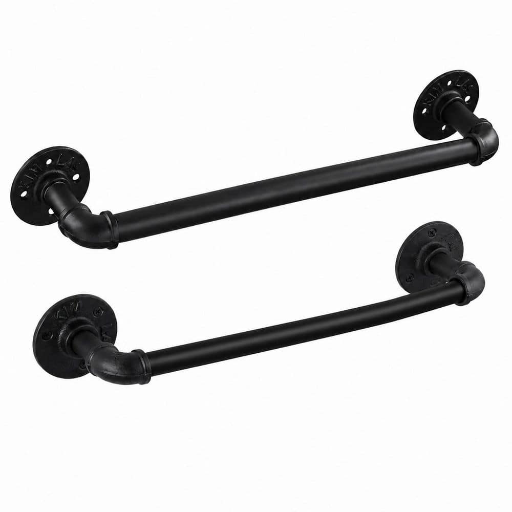 21 in Screw-In Wall Mounted Black Iron Towel Bar Bathroom Rack 2 Pack Rustic Farmhouse
